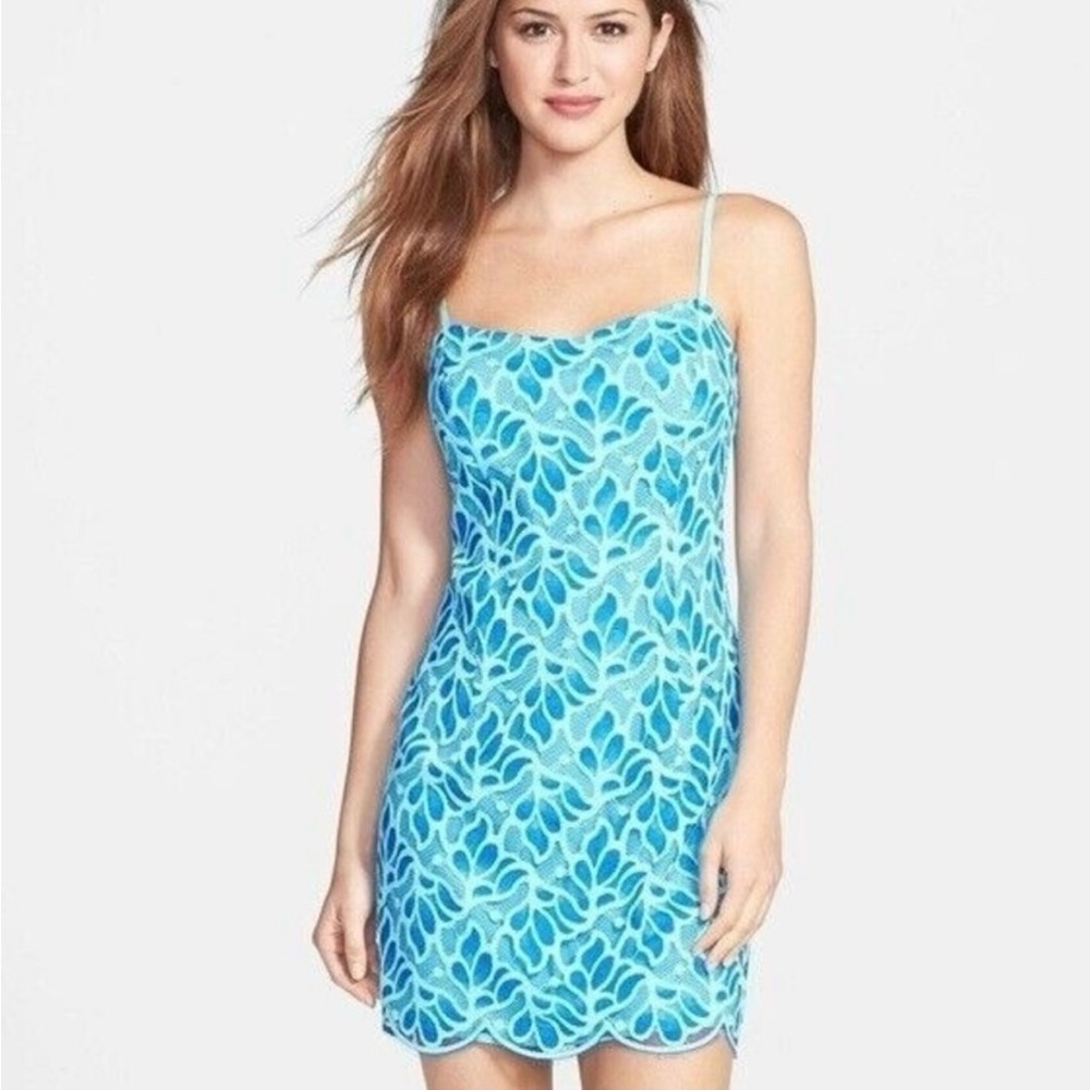 Lilly Pulitzer Avalon All Over Lace Dress Brewster Blue Teal 85888 Size 0